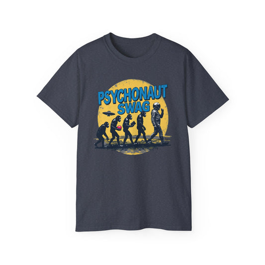 Psychonaut Evolution of Man Sunset, Unisex Tee, Retro Graphic T-Shirt, Music Festival Attire, Gift for Gamers, Casual Streetwear - Psychonaut Swag