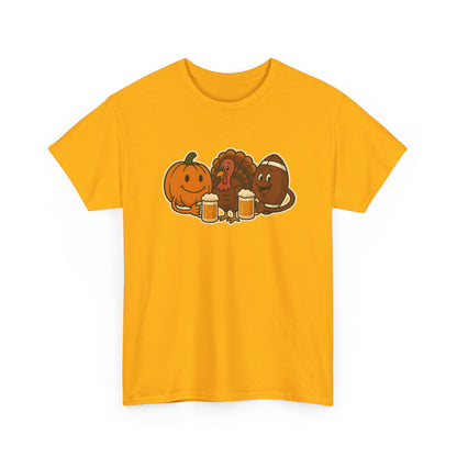 Thanksgiving Day Football & Beer Unisex Cotton Tee, Autumn T-Shirt, Holiday Apparel, Halloween Gift, Family Gathering Outfit, Seasonal Clothing