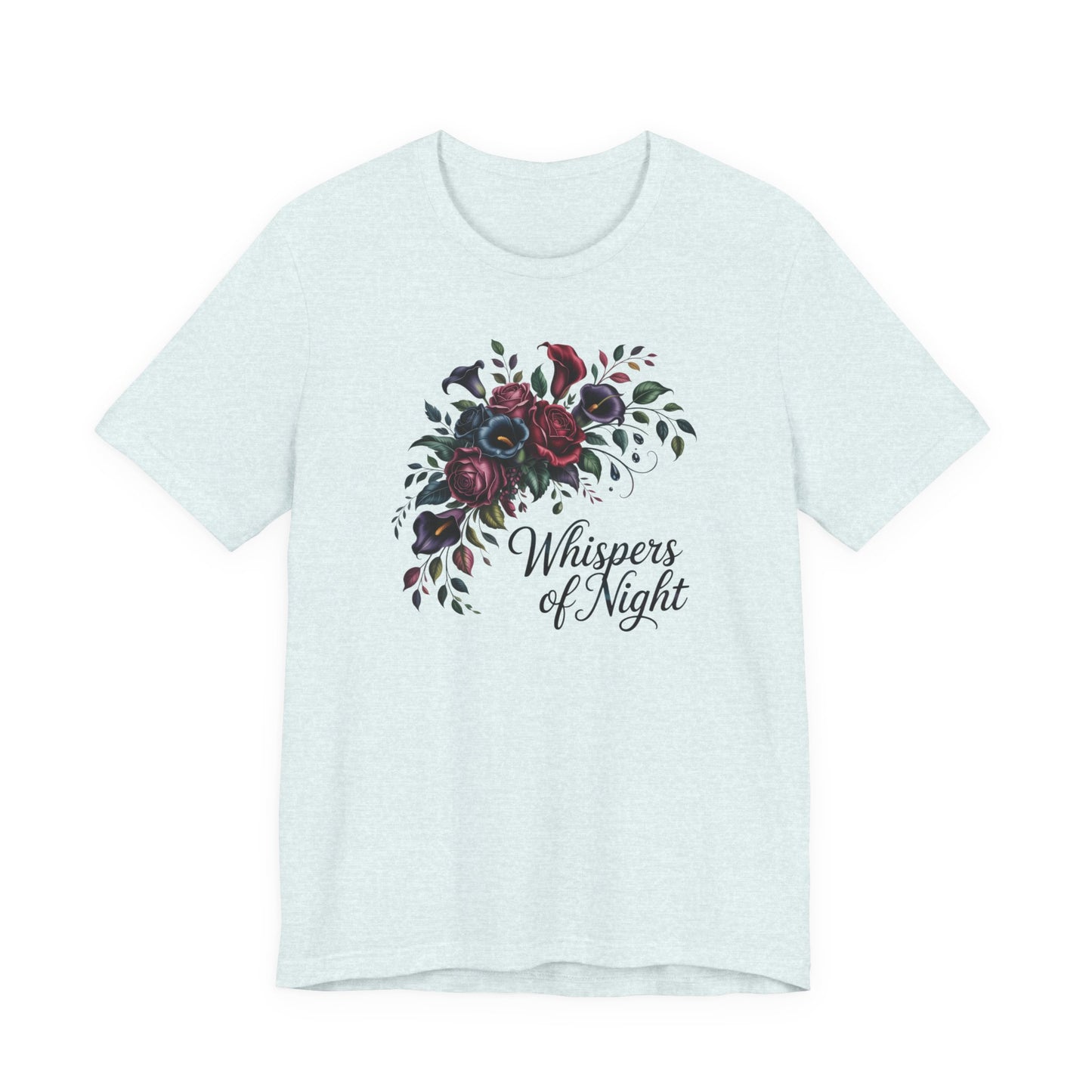 Whispers of Night Floral Tee — Dark Rose Bouquet Graphic T-Shirt