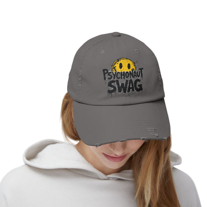 Psycho Unisex Distressed Cap, Cool Casual Hat, Streetwear Accessory, Gift for Trendsetters, Festival Gear, Summer Vibes - Psychonaut Swag