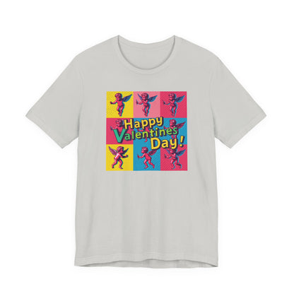 Valentine's Day Pop Art Tee — "Happy Valentine's Day!" Cupid Graphic Shirt