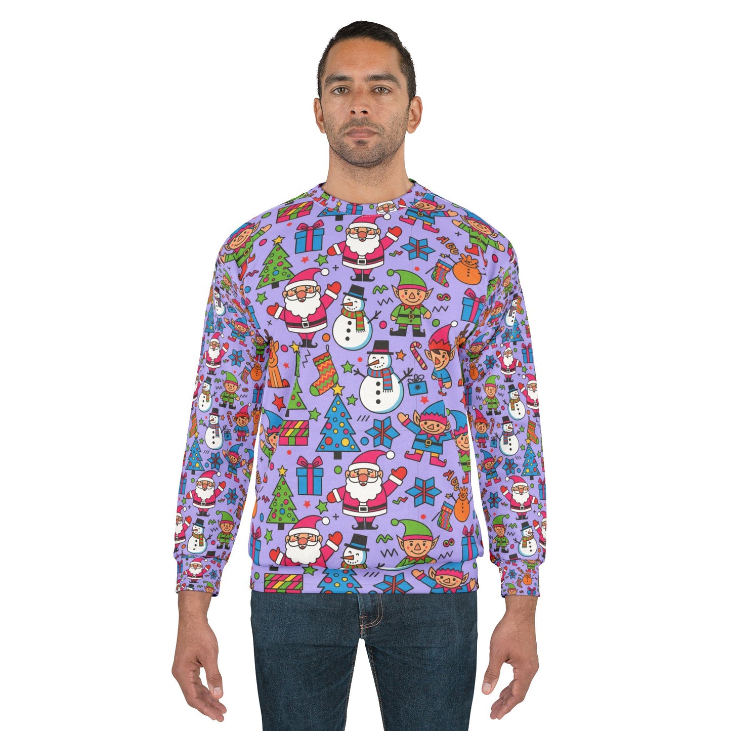 Christmas Pattern Sweatshirt — Cute Santa & Snowman Holiday All-Over Print