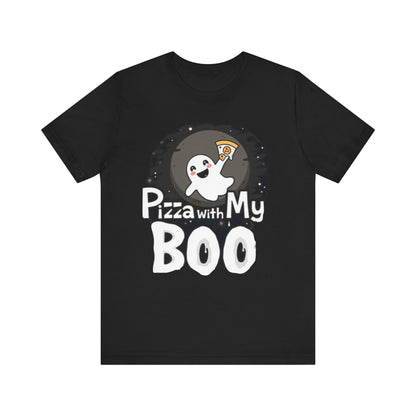 Ghost Pizza Boo Tee - Unisex Jersey Short Sleeve T-Shirt, Funny Halloween Shirt, Spooky Costume, Ghost Lover Gift, October Celebration