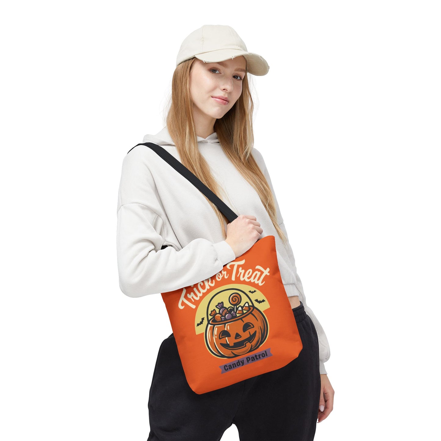 Halloween Trick or Treat Tote Bag — "Candy Patrol" Pumpkin Candy Bucket Design
