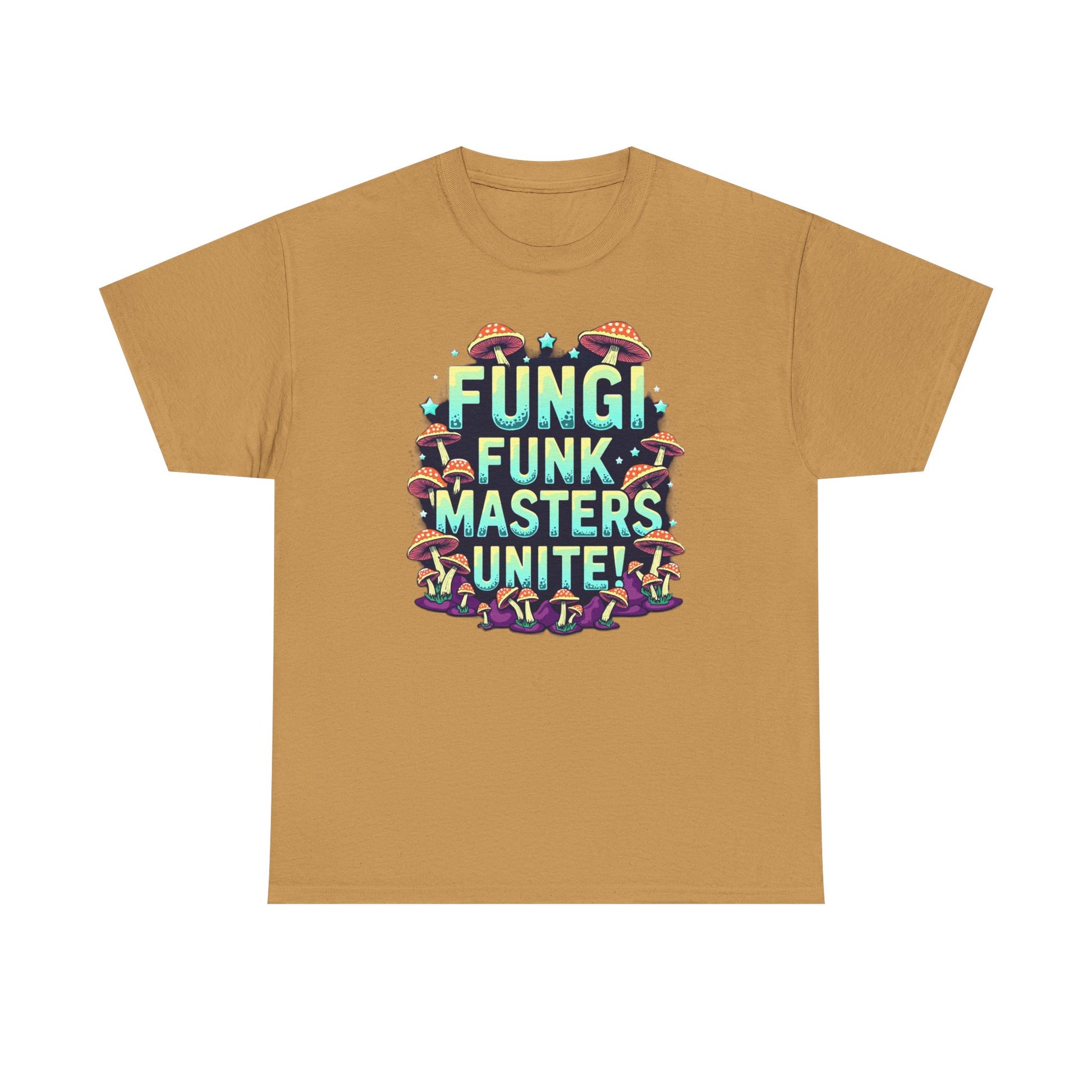 Fungi Funk Masters Unite Unisex Heavy Cotton Tee - Playful Mushroom Graphic T-Shirt - Psychonaut Swag