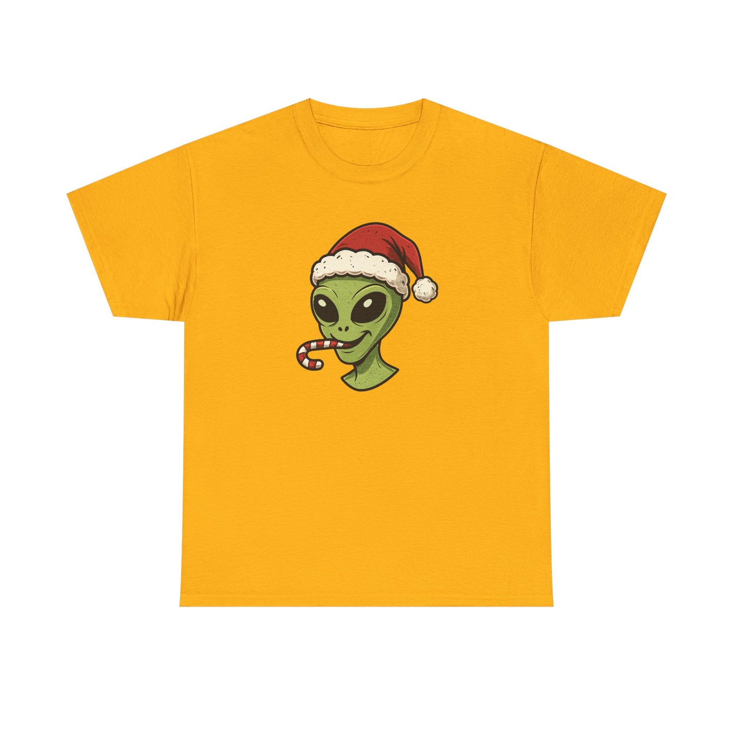 Alien Santa T-Shirt — Cute Green Alien with Santa Hat & Candy Cane Holiday Tee