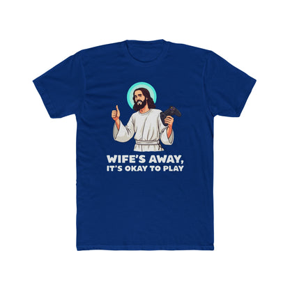 Wife’s away, Jesus tee, Playful Unisex Crew Tee with Humorous Design - Psychonaut Swag
