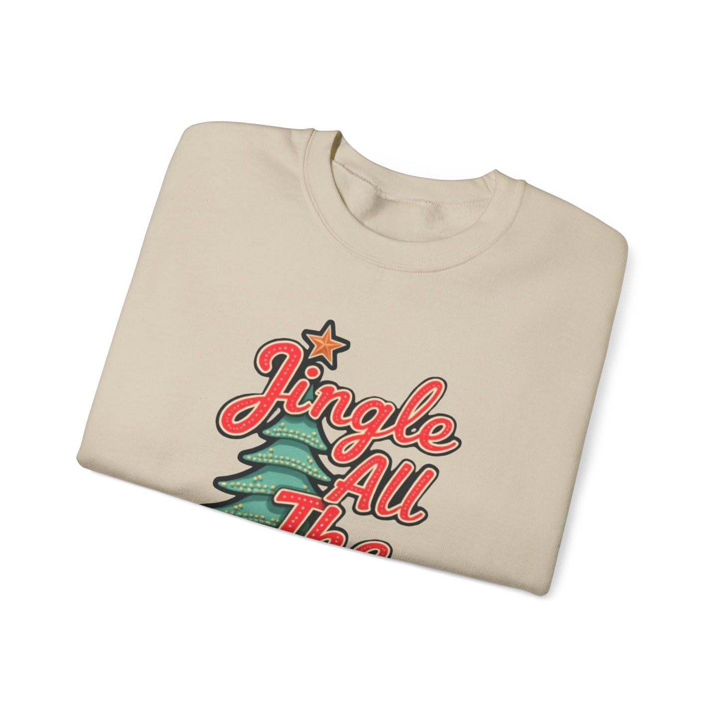 Christmas Sweatshirt — "Jingle All The Way" Retro Tree Holiday Crewneck