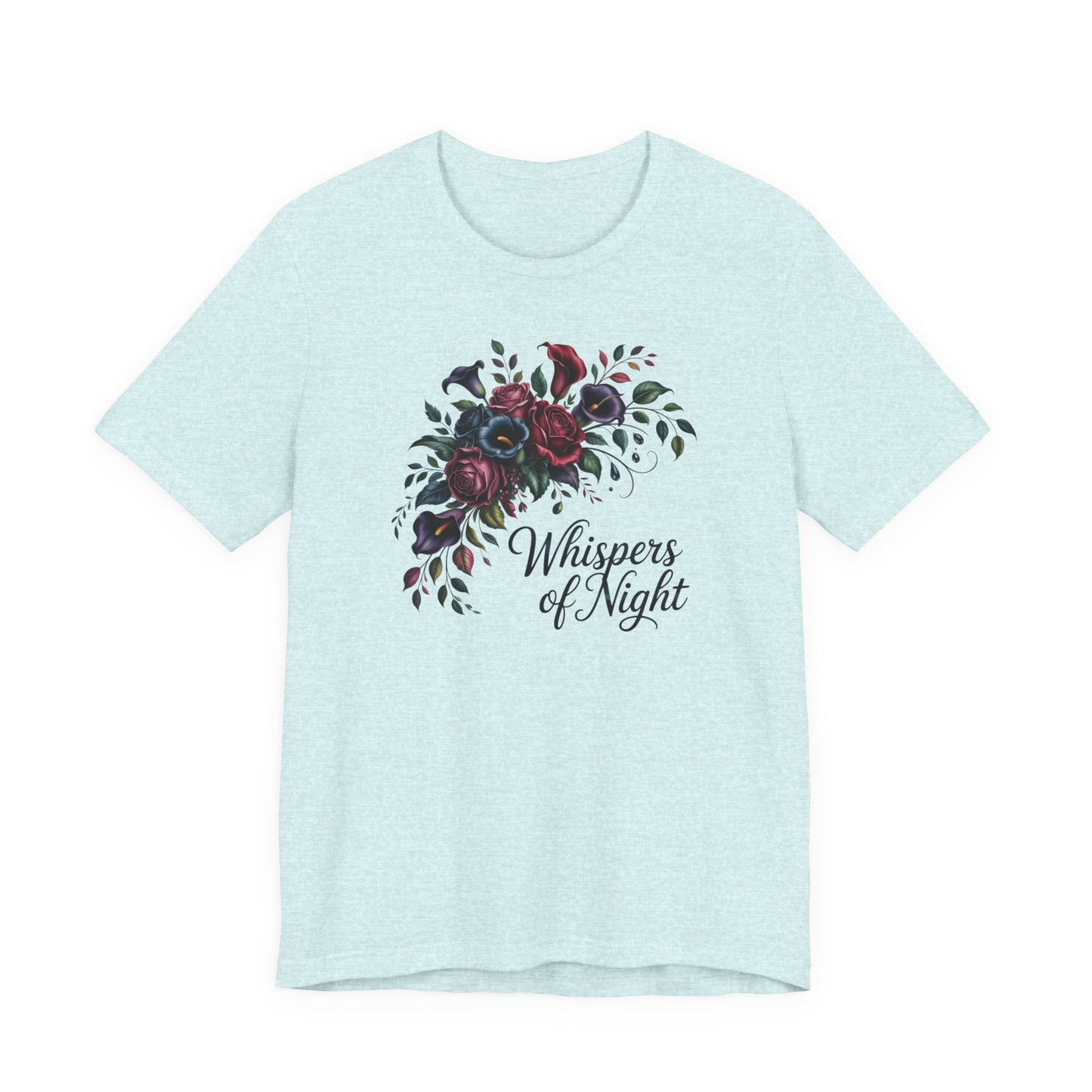 Whispers of Night Floral Tee — Dark Rose Bouquet Graphic T-Shirt