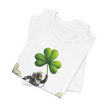 Astronaut Chimp T-Shirt — Floating in Clouds with Shamrock