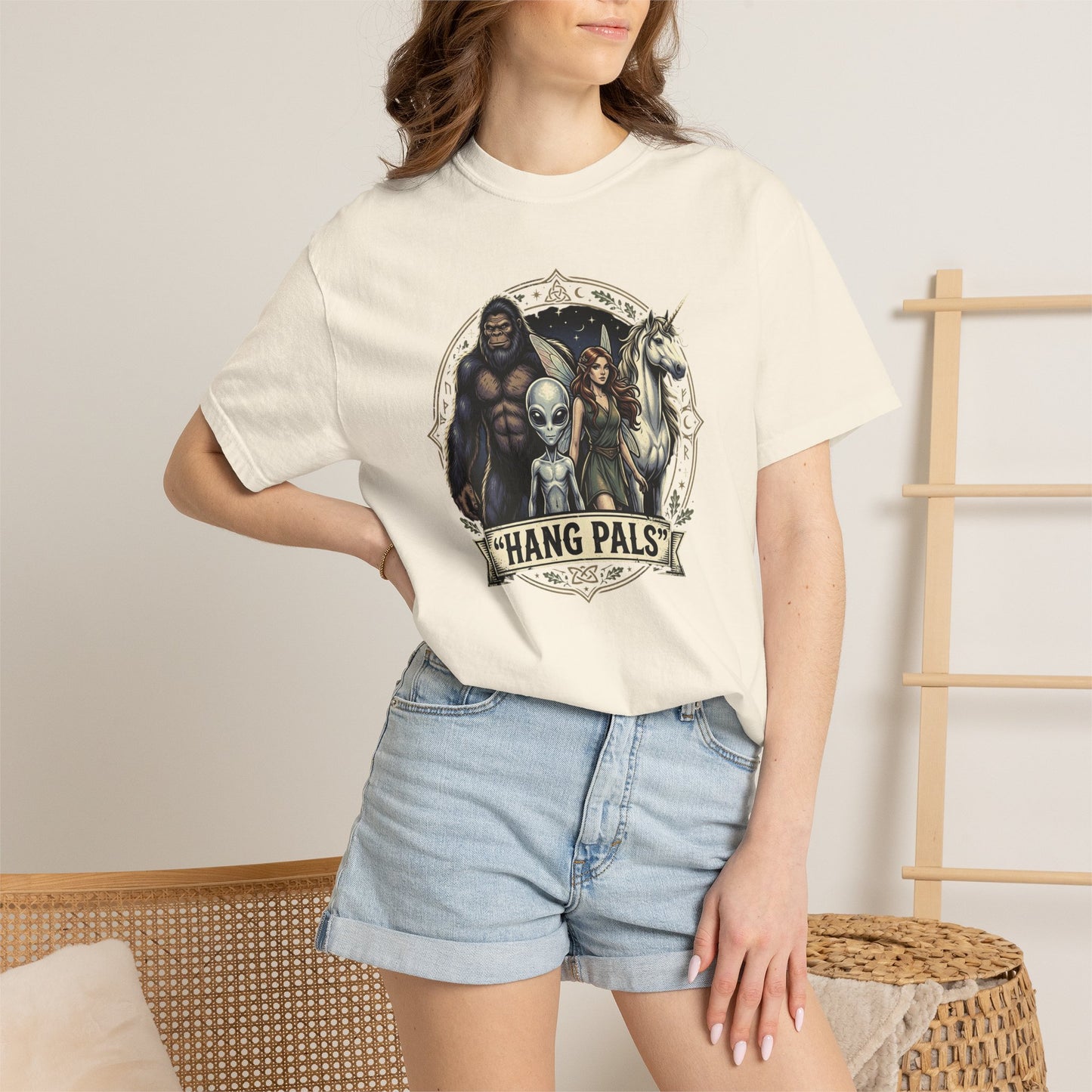 Hang Pals Graphic T-Shirt — Bigfoot, Alien & Unicorn Funny Crew Tee