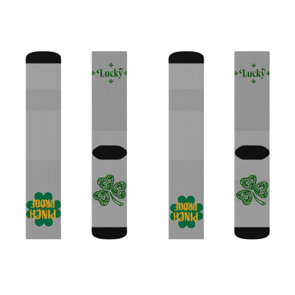 St. Patrick’s 'Pinch Proof' Sublimation Socks — Green Shamrock Crew Socks