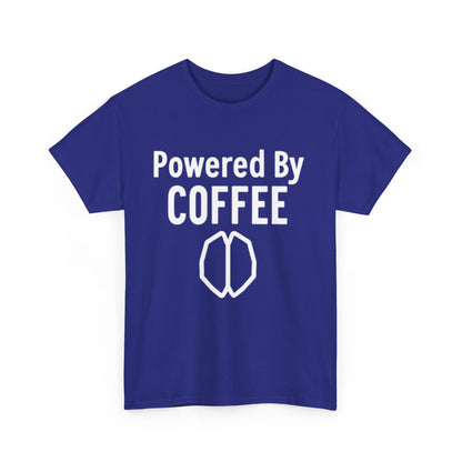 Powered By Coffee Unisex Heavy Cotton Tee, Funny Coffee Lover Shirt, Gift for Barista, Casual Wear, Perfect for Birthdays, Everyday Use - Psychonaut Swag