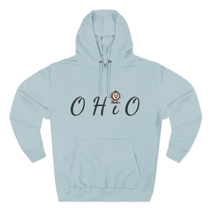 Ohio Script Hoodie with Cute Buckeye Mascot