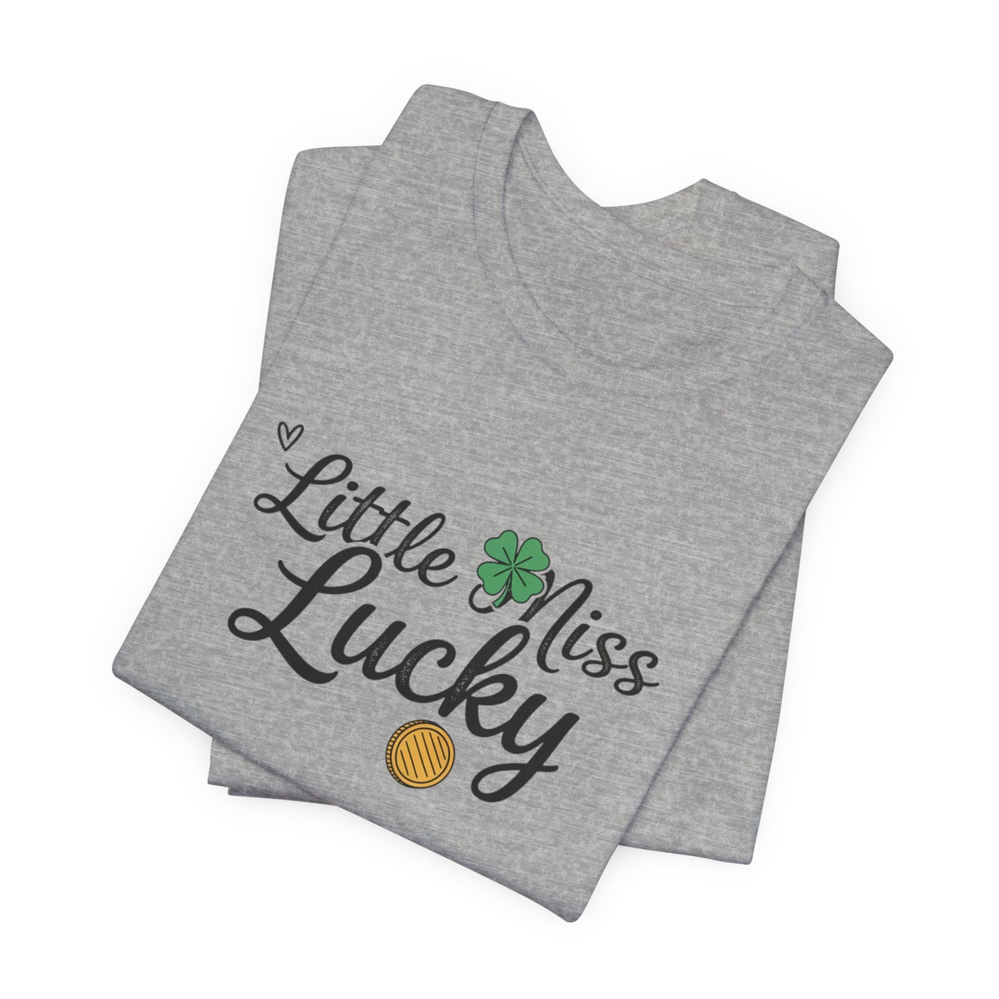 Little Miss Lucky T-Shirt — St. Patrick’s Day Girls’ Tee with Shamrock & Gold Coin