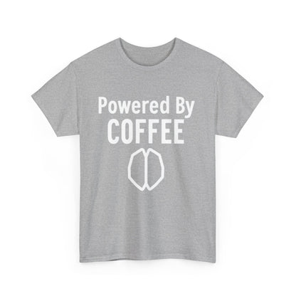 Powered By Coffee Unisex Heavy Cotton Tee, Funny Coffee Lover Shirt, Gift for Barista, Casual Wear, Perfect for Birthdays, Everyday Use - Psychonaut Swag