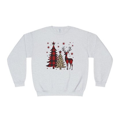 Christmas Buffalo Plaid Trees & Reindeer Crewneck Sweatshirt