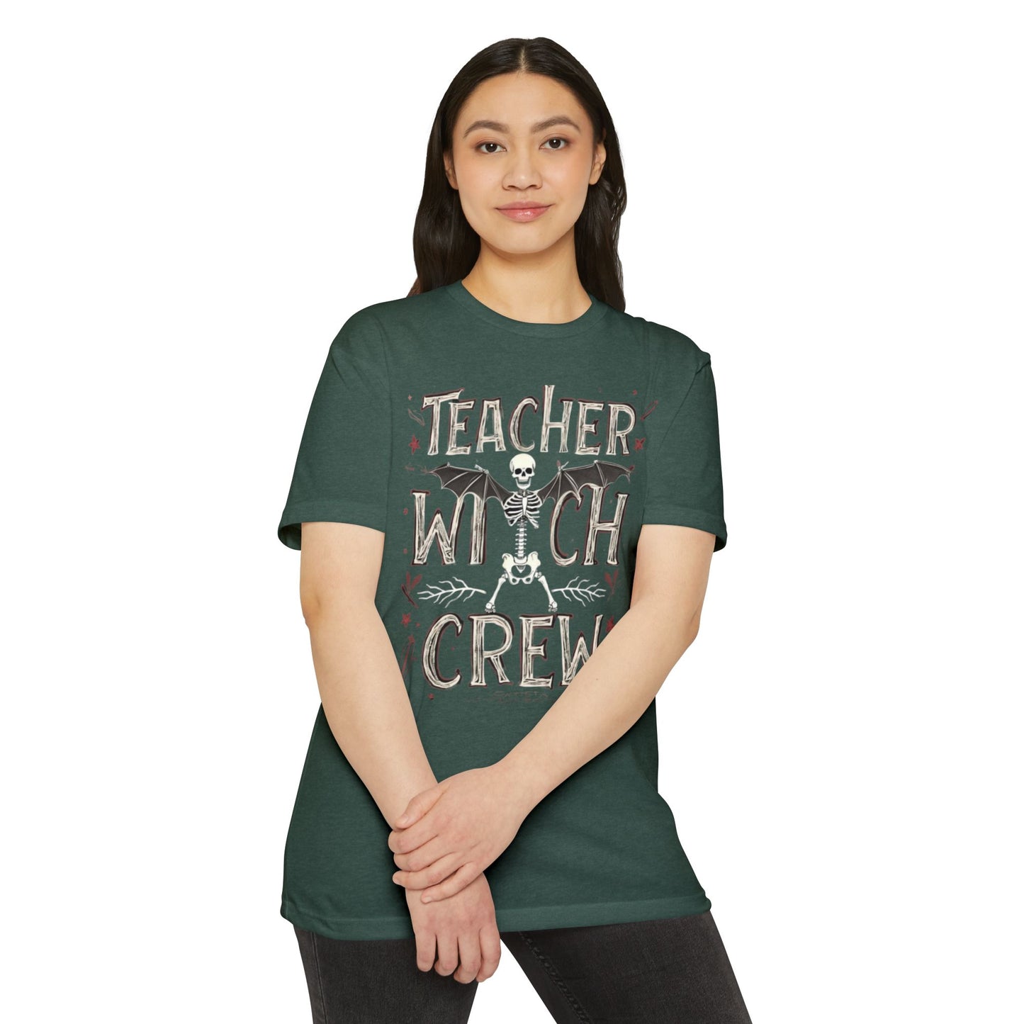 Teacher Witch Crew T-Shirt — Halloween Skeleton Teacher Tee