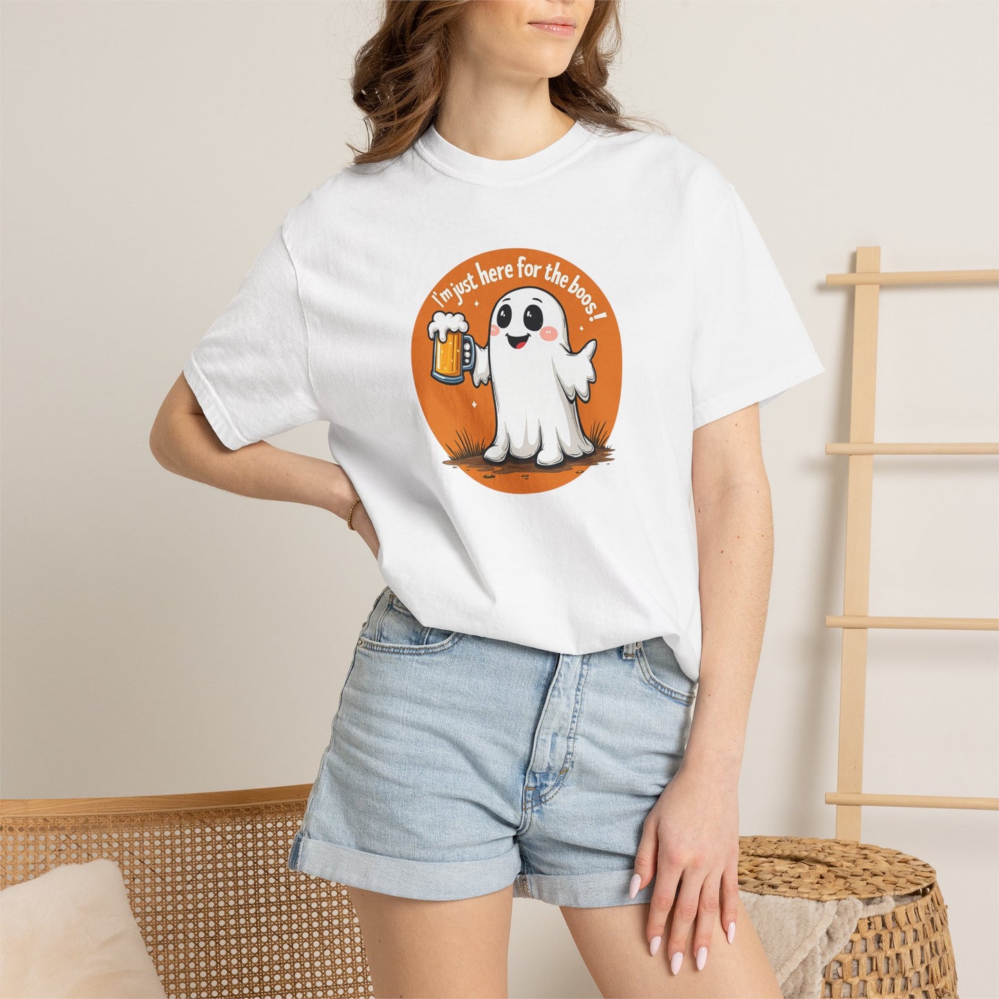 Halloween Ghost Beer T-Shirt — "I’m Just Here for the Boos" Cute Spooky Tee
