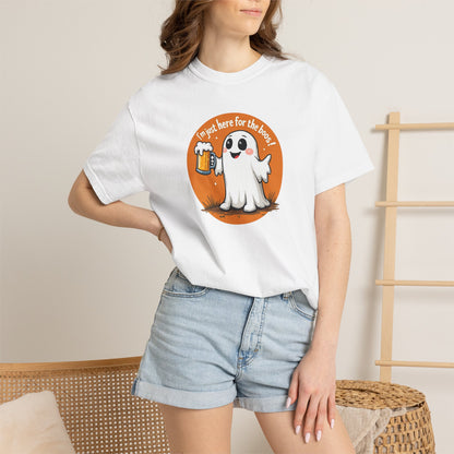 Halloween Ghost Beer T-Shirt — "I’m Just Here for the Boos" Cute Spooky Tee