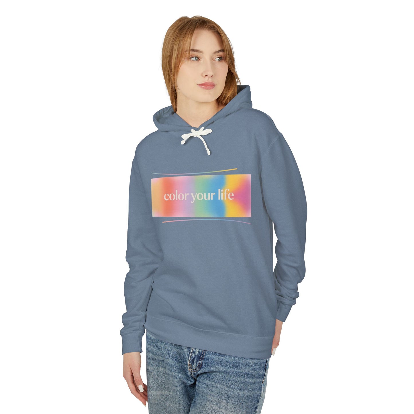 Color Your Life Hoodie — Pastel Rainbow Graphic Hooded Sweatshirt