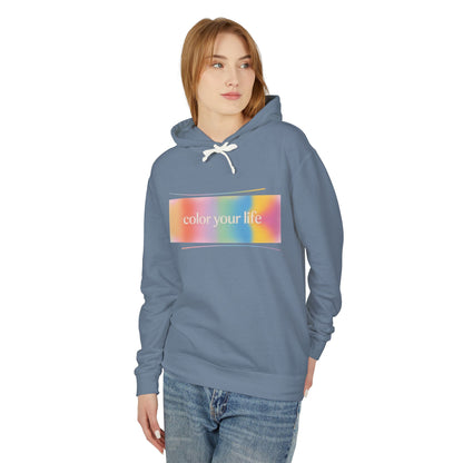 Color Your Life Hoodie — Pastel Rainbow Graphic Hooded Sweatshirt