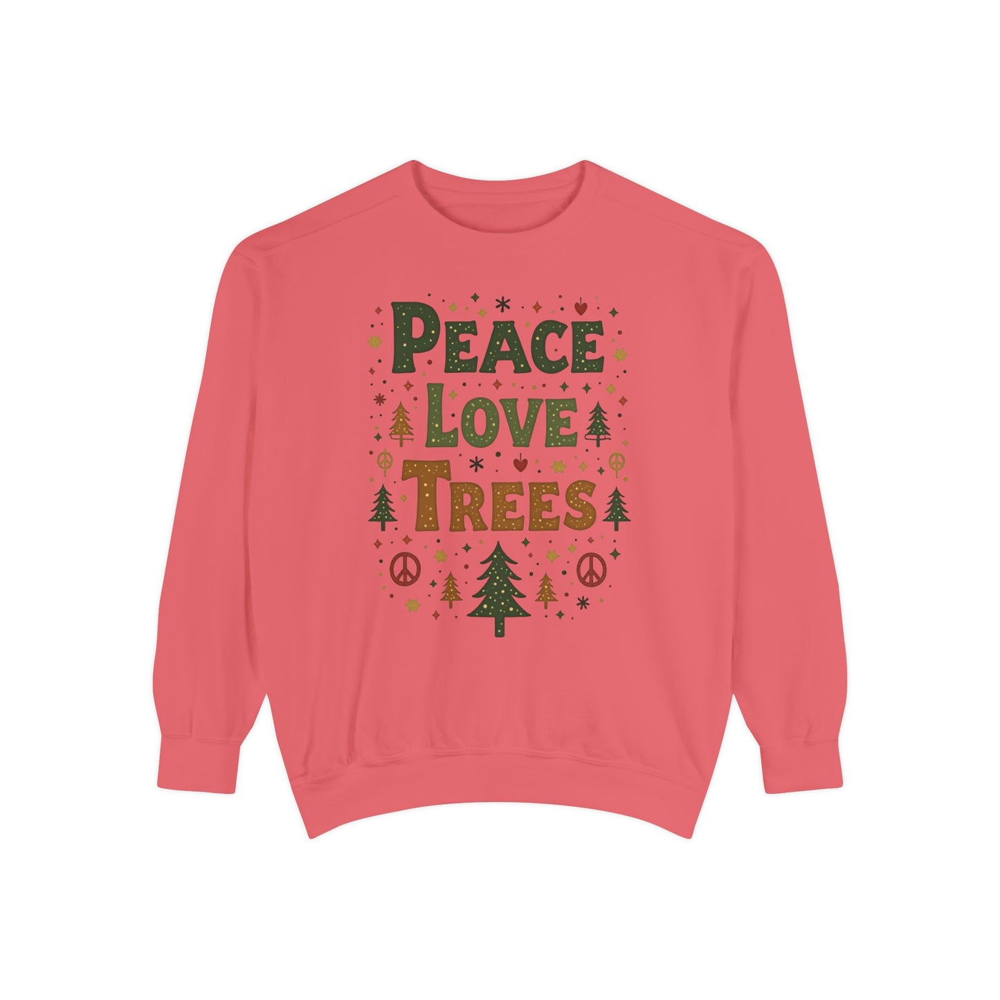 Peace Love Trees Sweatshirt — Eco Holiday Tree Graphic Sweatshirt