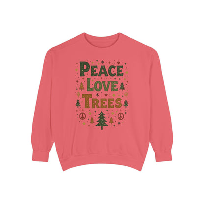 Peace Love Trees Sweatshirt — Eco Holiday Tree Graphic Sweatshirt
