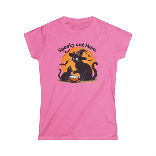 Spooky Cat Mom, Women's T-Shirt - Classic White Softstyle Tee