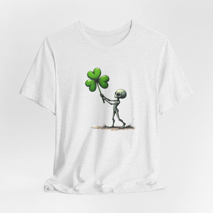 Alien Holding Clover T-Shirt — Cute St. Patrick’s Day Graphic Tee