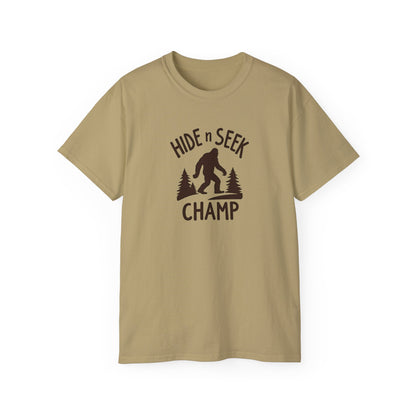 Hide n Seek Champ T-Shirt — Funny Bigfoot Sasquatch Tee