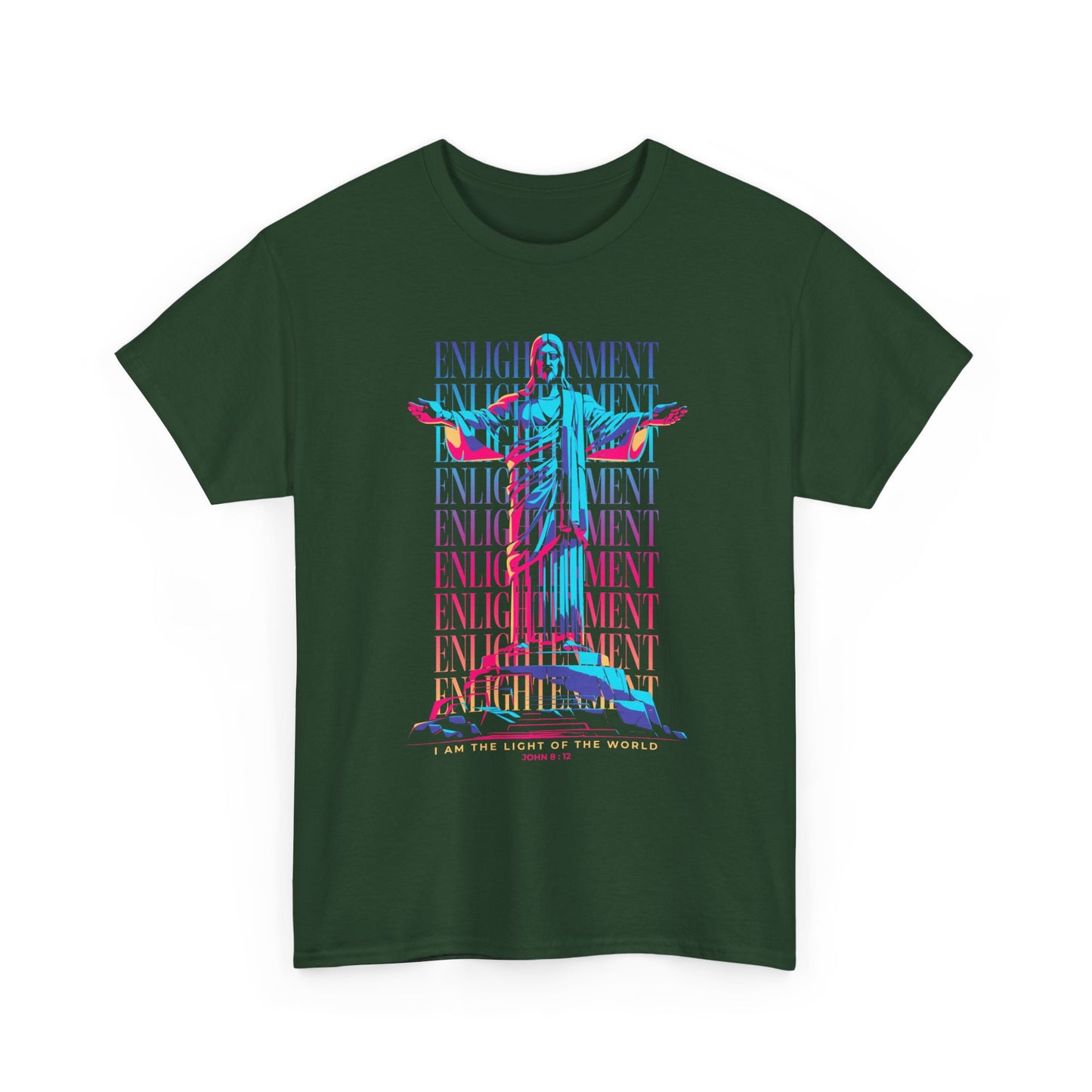 Enlightenment Tee — Neon Statue Graphic T-Shirt ("Entertainment" Text Design)