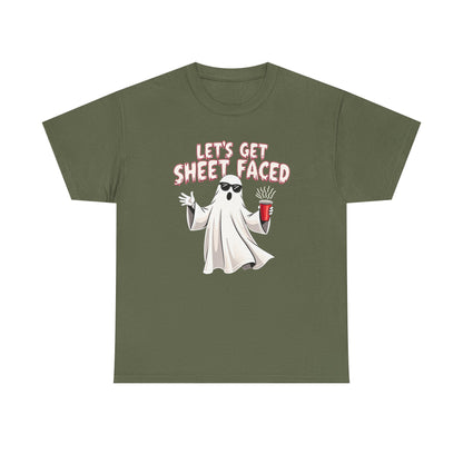 Let's Get Sheet Faced Ghost T‑Shirt — Funny Halloween Party Tee