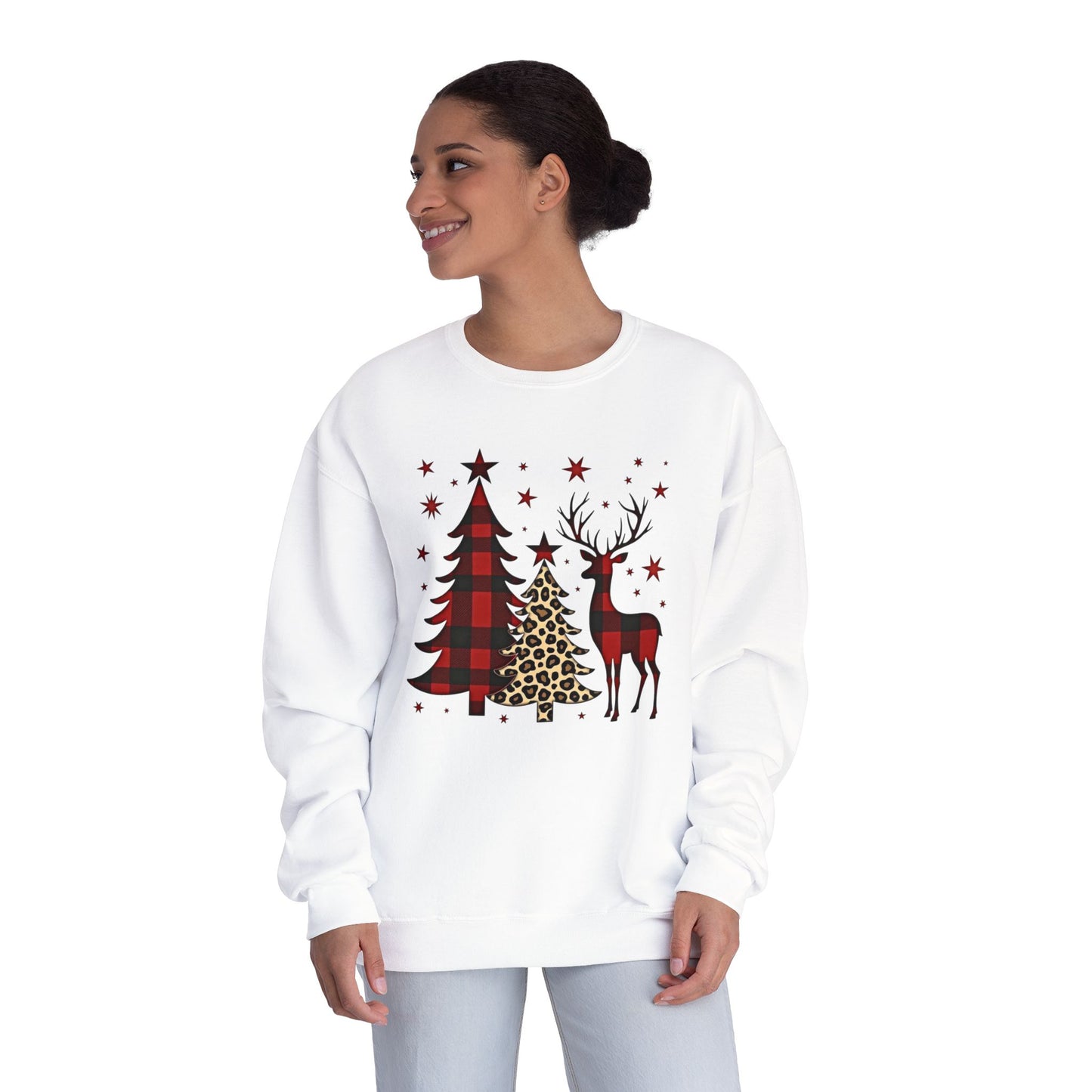 Christmas Buffalo Plaid Trees & Reindeer Crewneck Sweatshirt