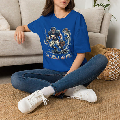 Football Fisherman T‑Shirt – Vintage Helmeted Player Catching Fish Graphic