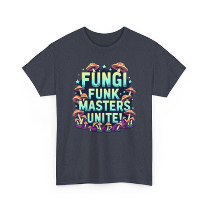 Fungi Funk Masters Unite Unisex Heavy Cotton Tee - Playful Mushroom Graphic T-Shirt - Psychonaut Swag