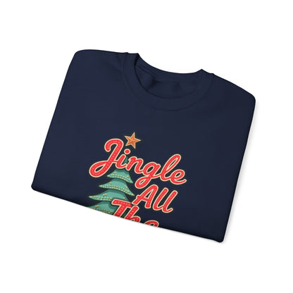 Christmas Sweatshirt — "Jingle All The Way" Retro Tree Holiday Crewneck