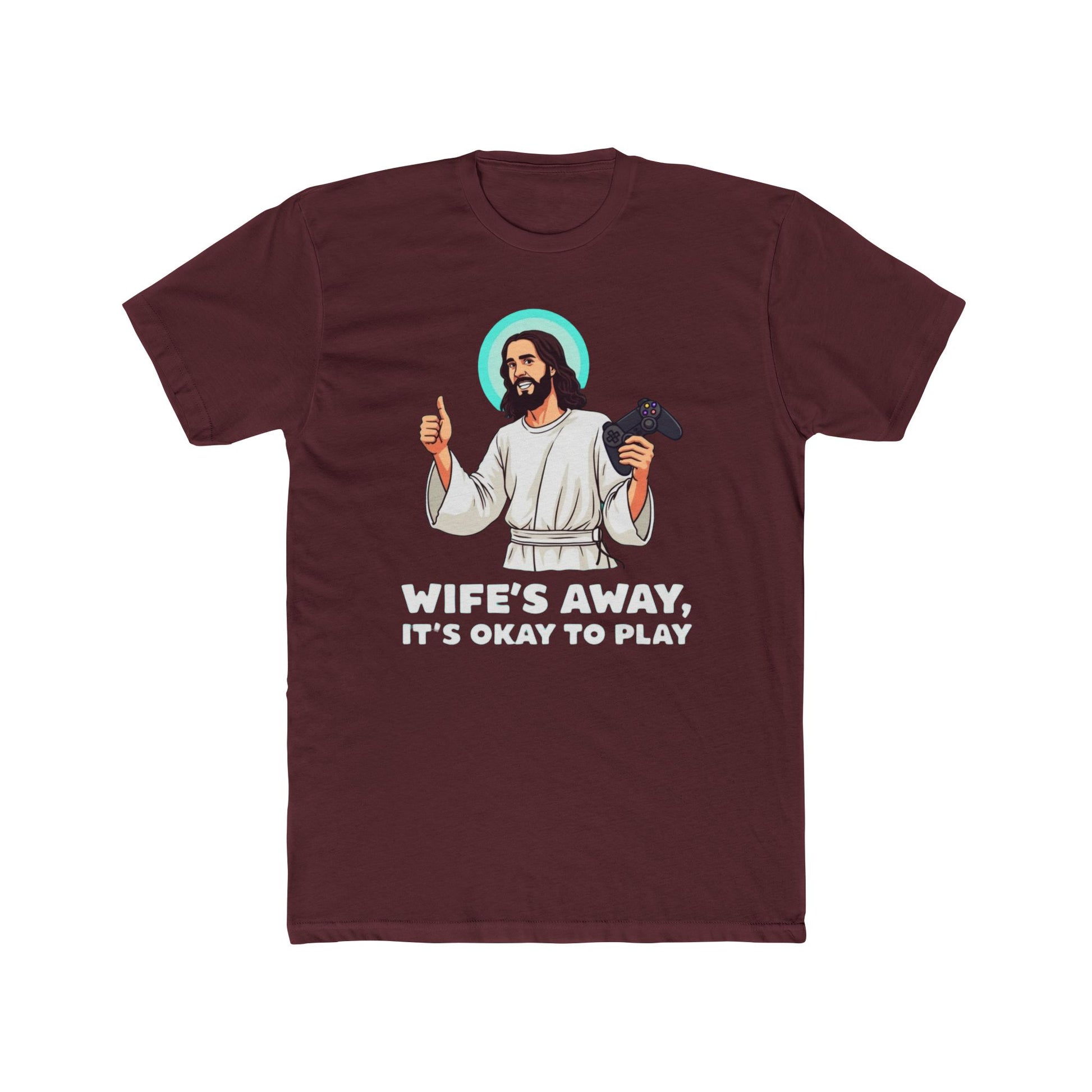 Wife’s away, Jesus tee, Playful Unisex Crew Tee with Humorous Design - Psychonaut Swag