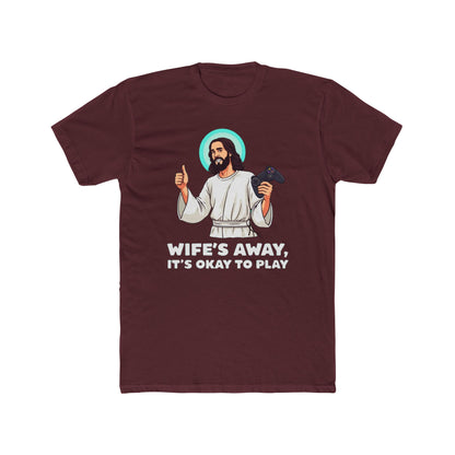 Wife’s away, Jesus tee, Playful Unisex Crew Tee with Humorous Design - Psychonaut Swag