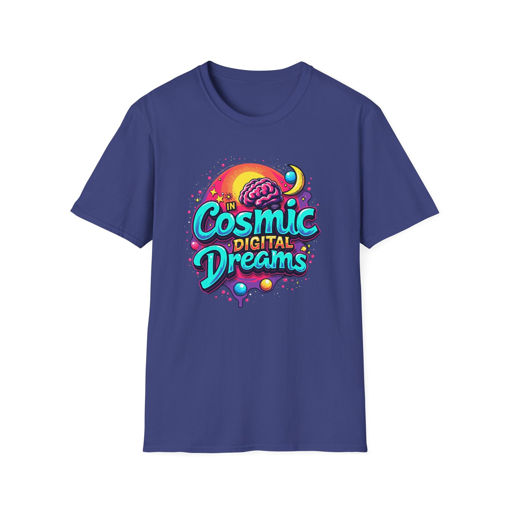 Cosmic Digital Dreams Unisex Softstyle T-Shirt - Vibrant Space-Inspired Design - Psychonaut Swag