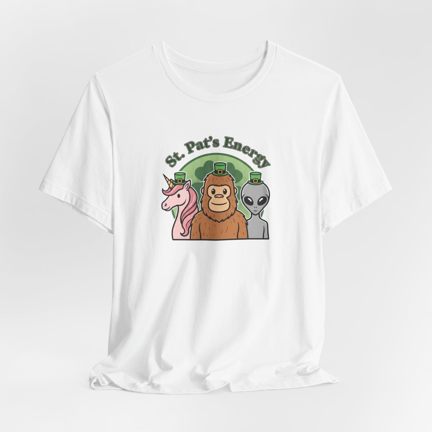 St. Pat’s Energy T‑Shirt — Unicorn, Bigfoot & Alien St. Patrick’s Day Tee