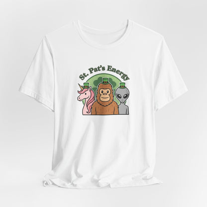 St. Pat’s Energy T‑Shirt — Unicorn, Bigfoot & Alien St. Patrick’s Day Tee