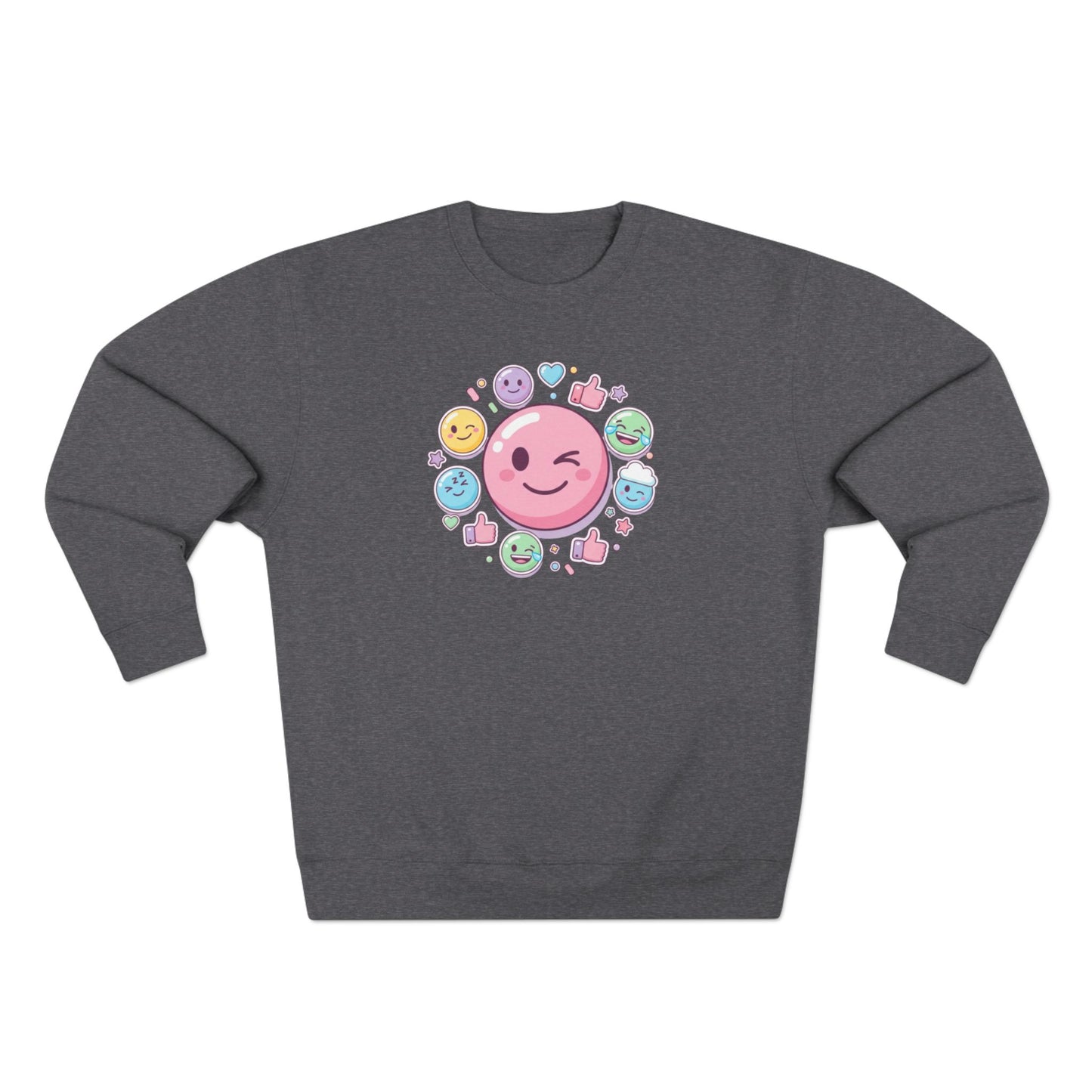Emoji Smile Crewneck Sweatshirt — Cute Winking Face & Icon Circle Design