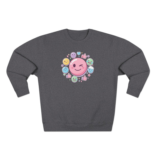 Emoji Smile Crewneck Sweatshirt — Cute Winking Face & Icon Circle Design