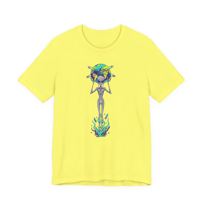 Alien Holding Earth Graphic Tee — Cosmic Sci‑Fi Alien Shirt