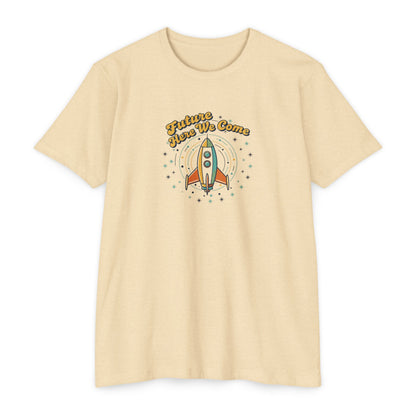 Retro Rocket T-Shirt - "Future Here We Come" Vintage Space Tee