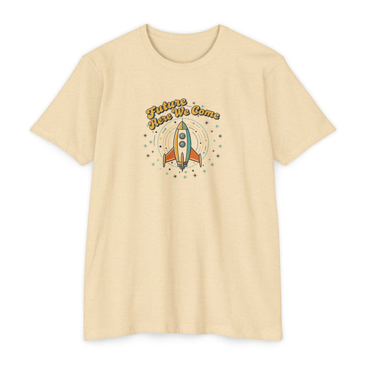 Retro Rocket T-Shirt - "Future Here We Come" Vintage Space Tee