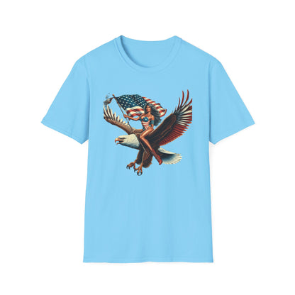 Patriot Riding Eagle, Graphic Tee - Unisex T-Shirt, Eagle Design, 4th of July Shirt, Independence Day Apparel, Festival Wear, Gift for Patriots - Psychonaut Swag