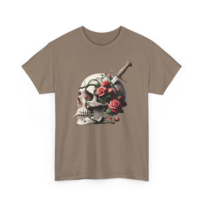 Skull & Roses Unisex Heavy Cotton Tee - Edgy Graphic T-Shirt for Alternative Fashion - Psychonaut Swag