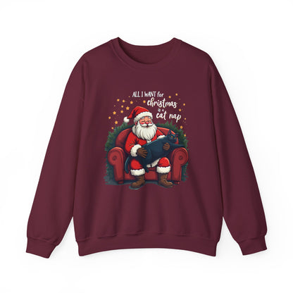 Christmas Cat Nap Sweatshirt – Santa Relaxing on Armchair